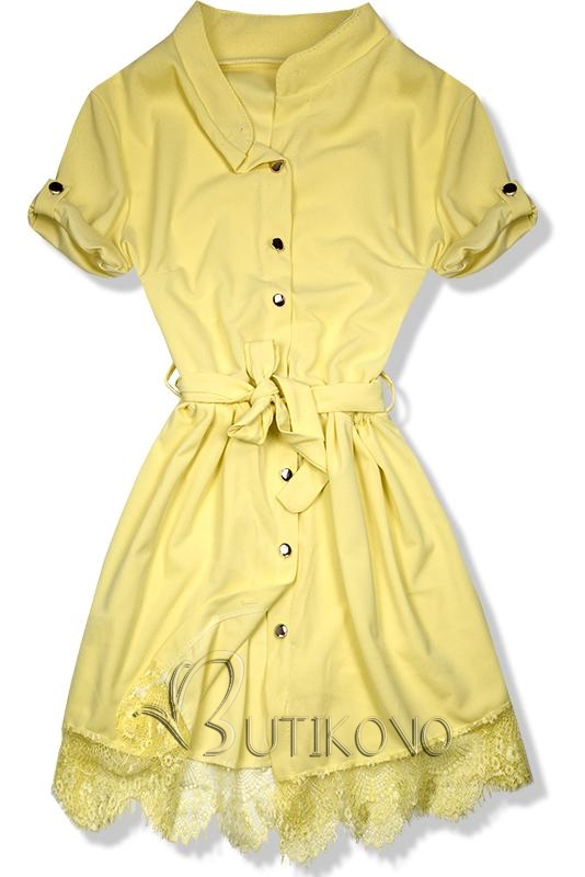 Žlté šaty s čipkovým lemom