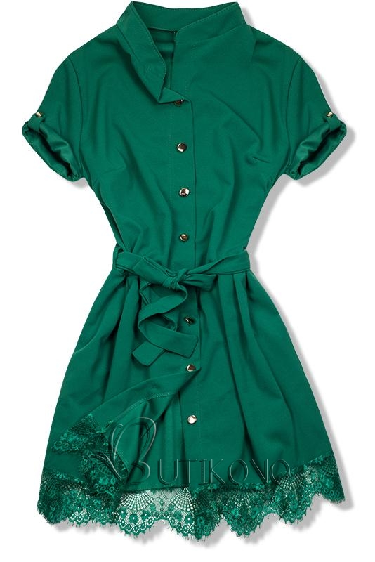 Zelené šaty s čipkovým lemom