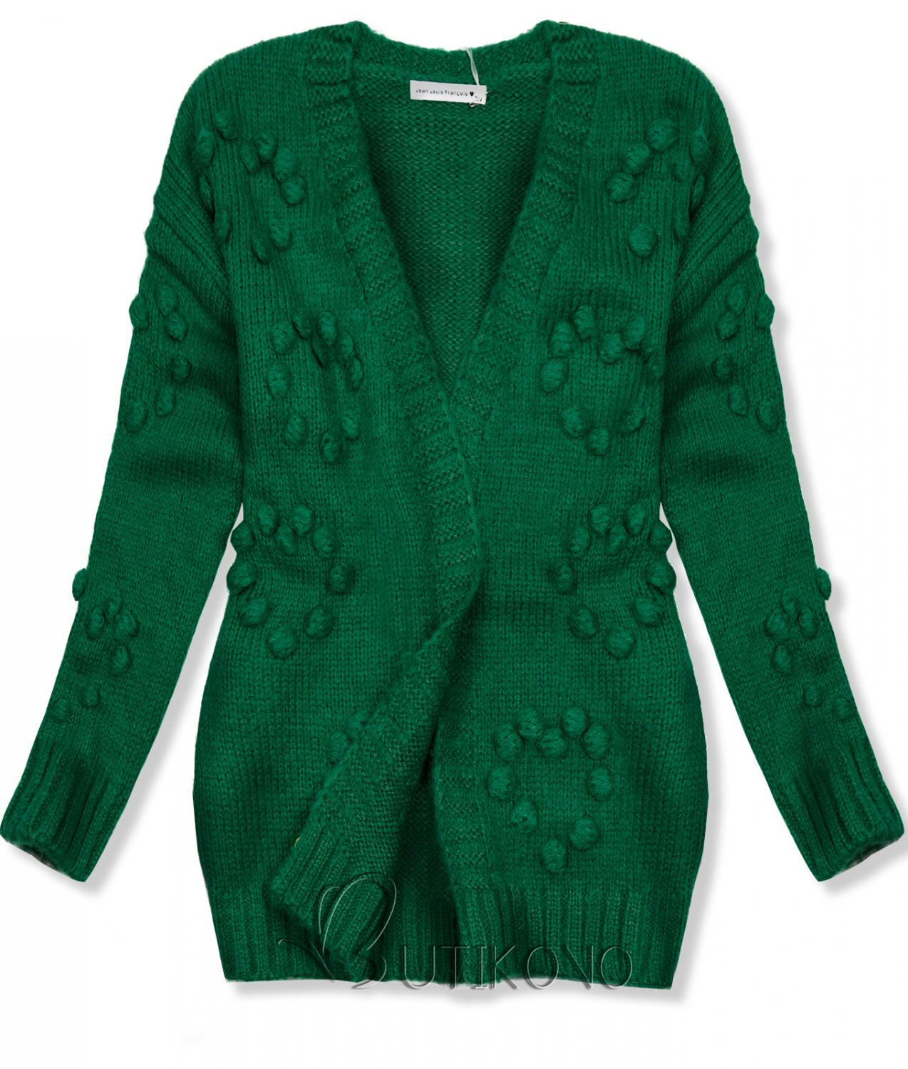 Zelený pletený sveter s brmbolcami