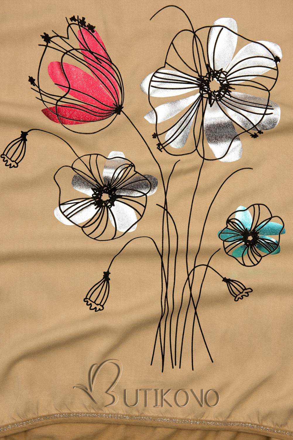 Hnedé tričko s potlačou kvetov