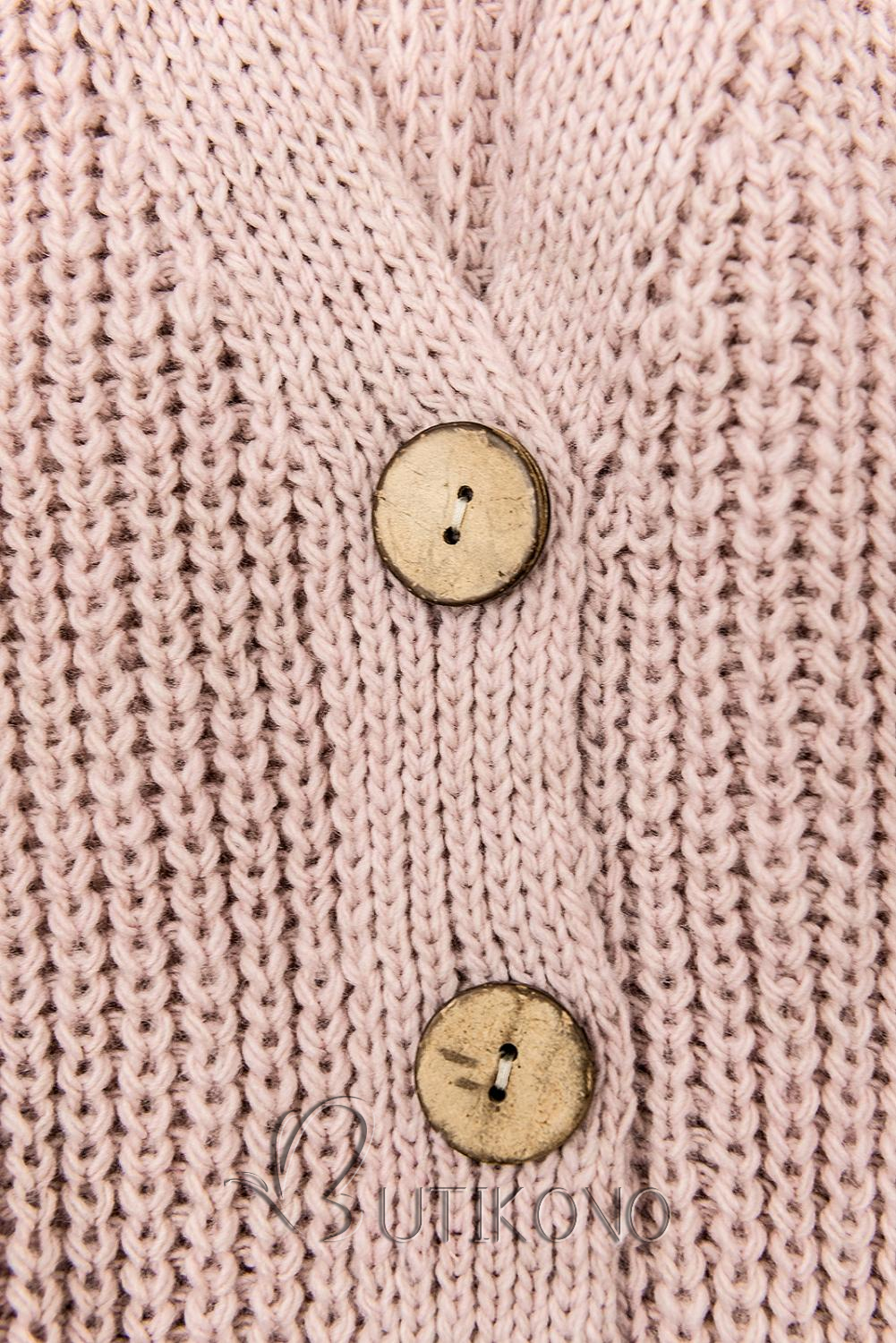 Púdrovo ružový pletený sveter na gombíky