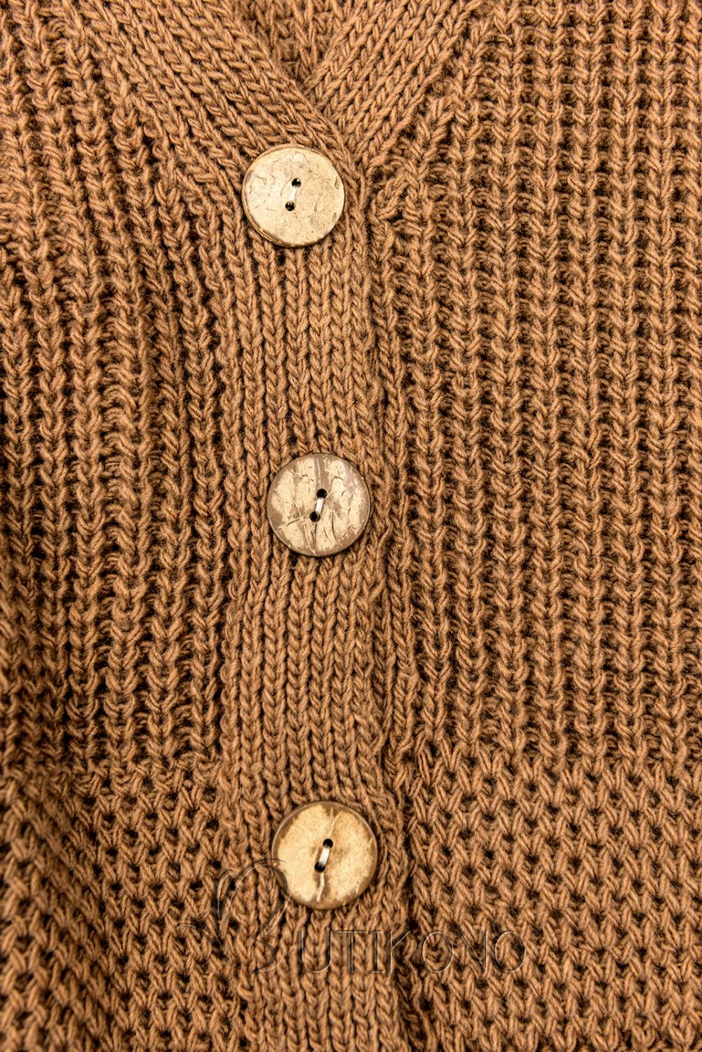 Hnedý pletený sveter na gombíky