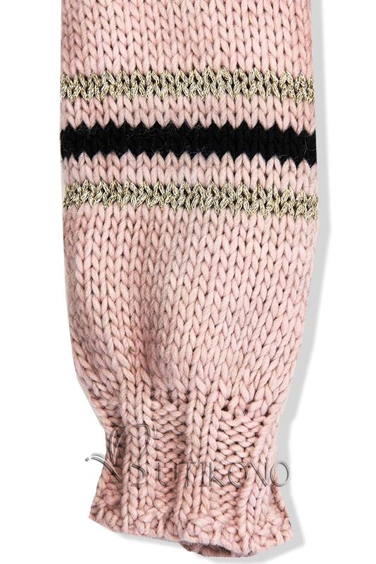 Ružový sveter s pásikmi na rukávoch