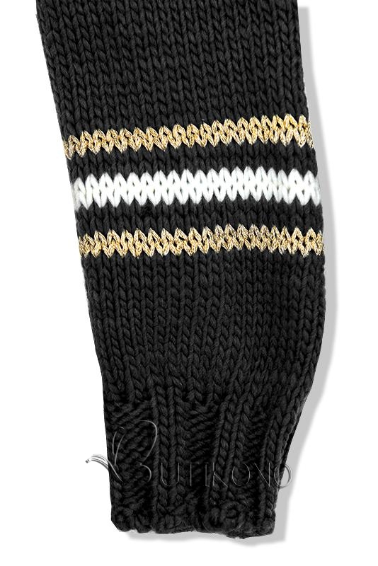 Čierny sveter s pásikmi na rukávoch