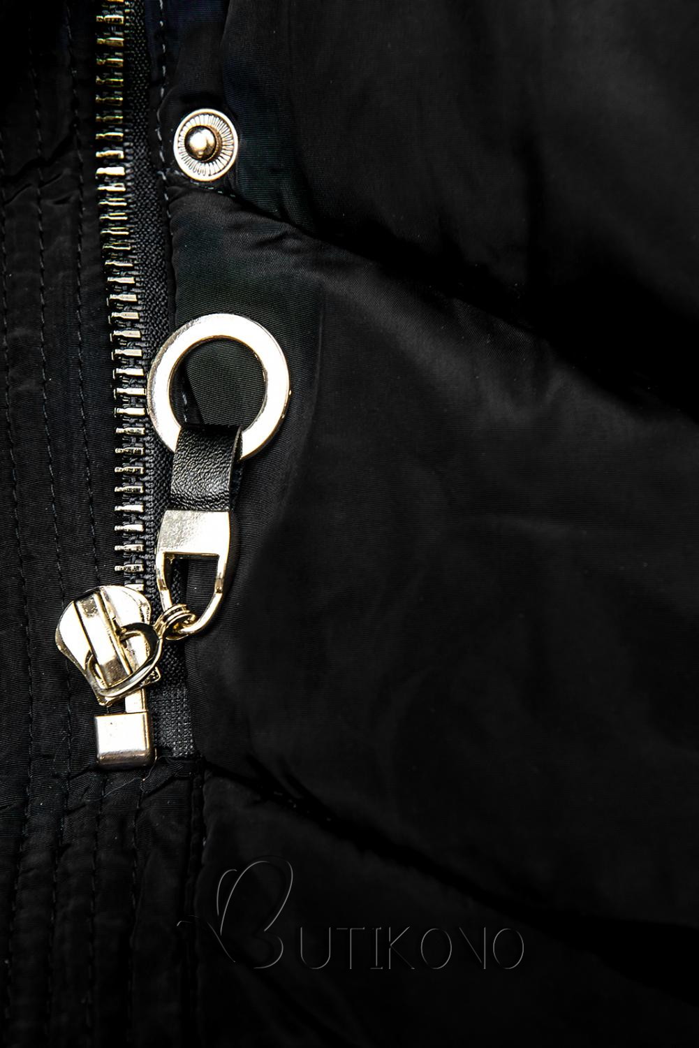 Čierna zimná bunda s teplým plyšovým golierom