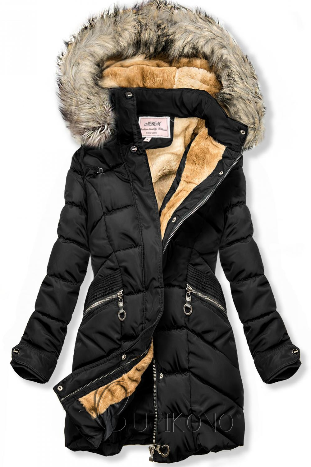 Čierna zimná bunda s odnímateľnou kapucňou