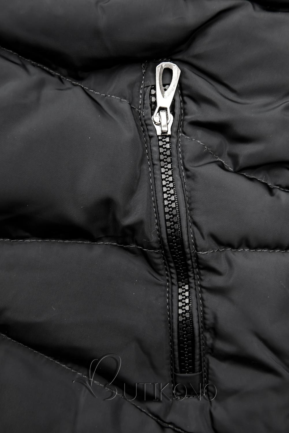 Sivá zimná prešívaná bunda s plyšom