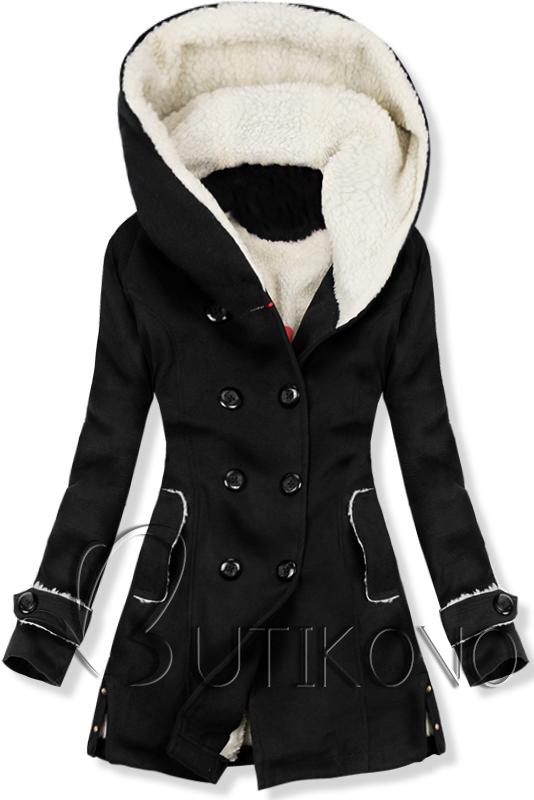 Zimný kabát s kožušinovou podšívkou čierny