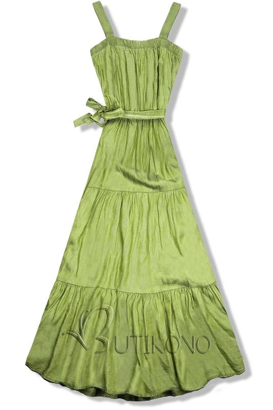 Pistáciovo zelené maxi šaty na ramienka