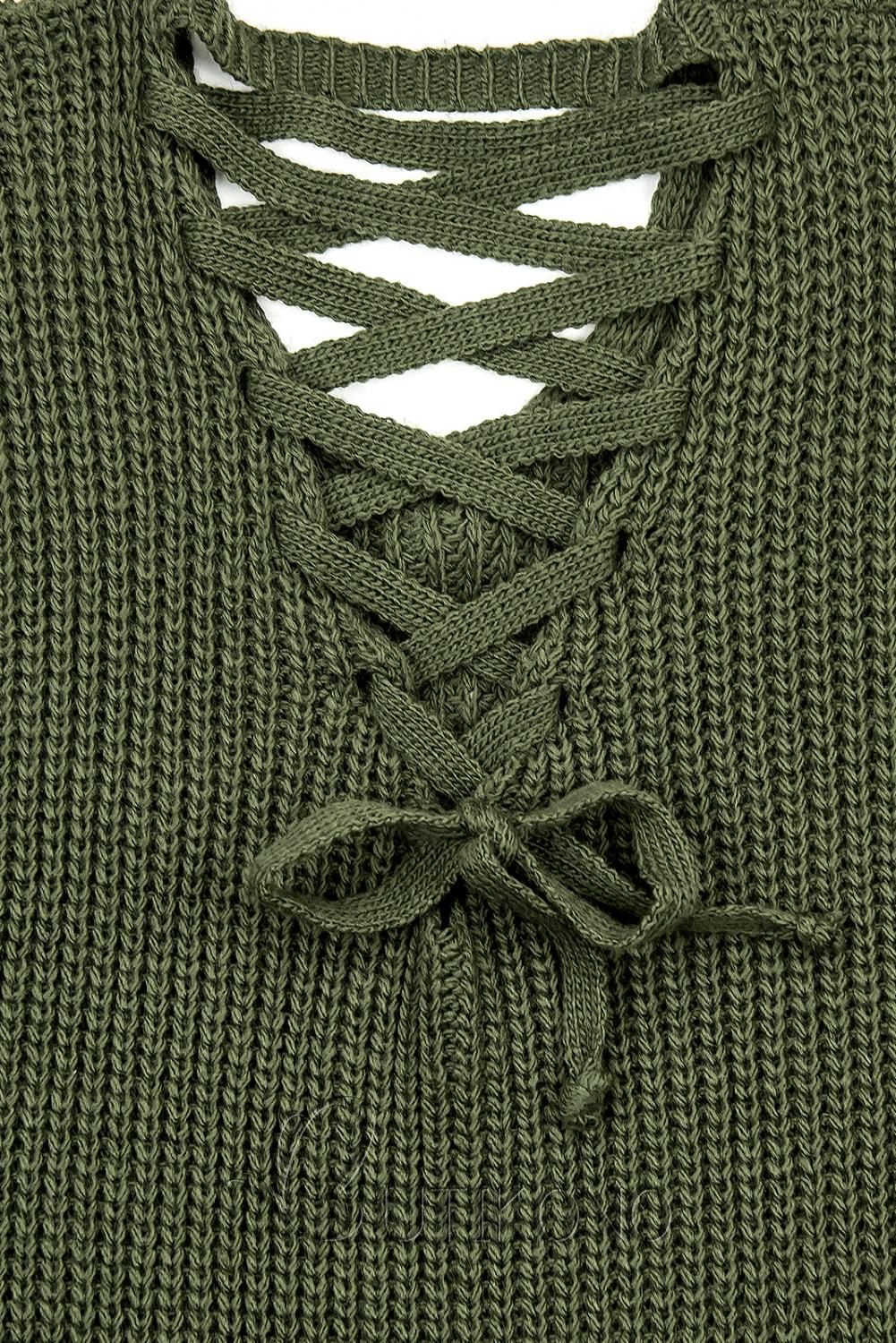 Khaki sveter so šnurovačkou