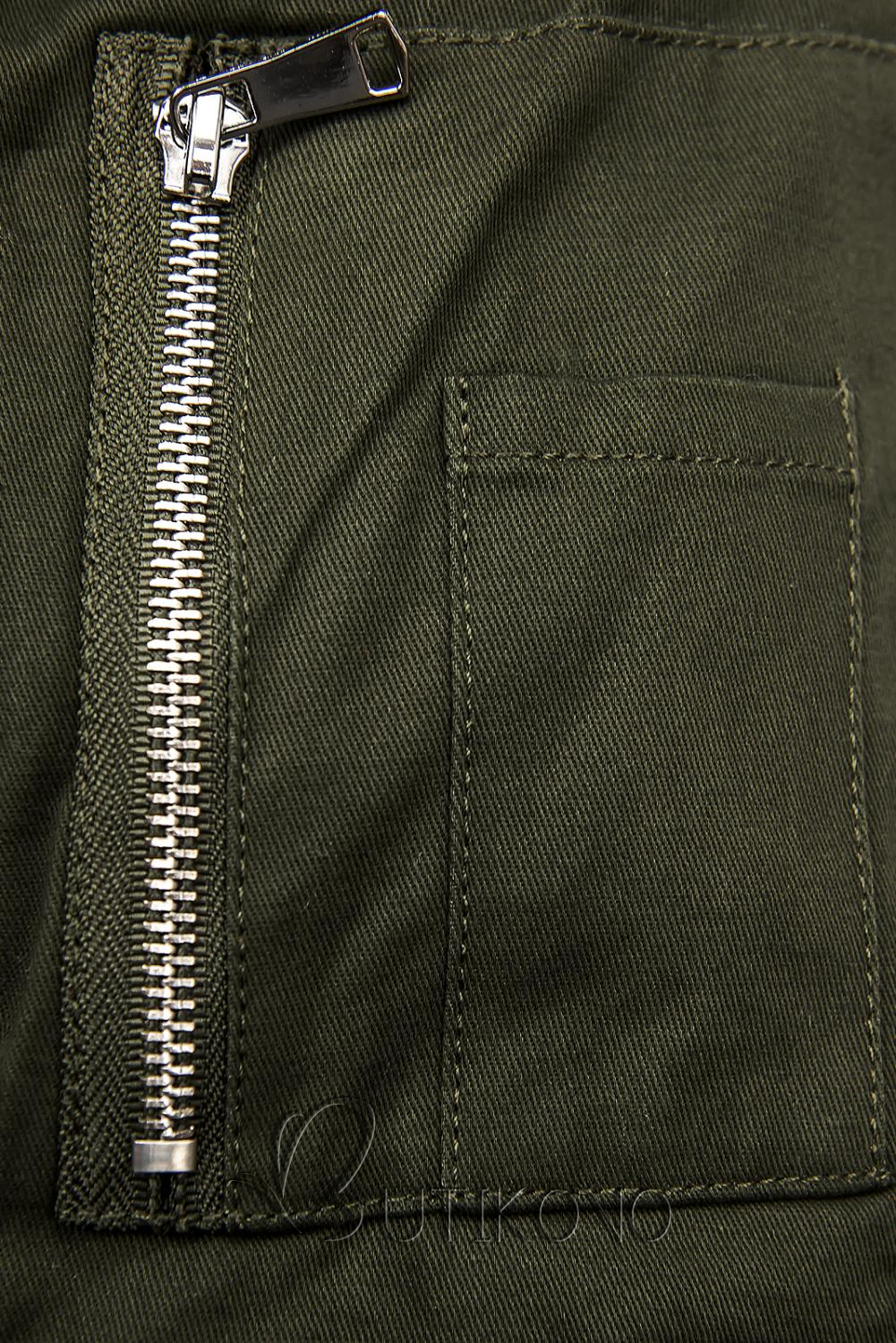 Khaki bunda so sivou odnímateľnou podšívkou