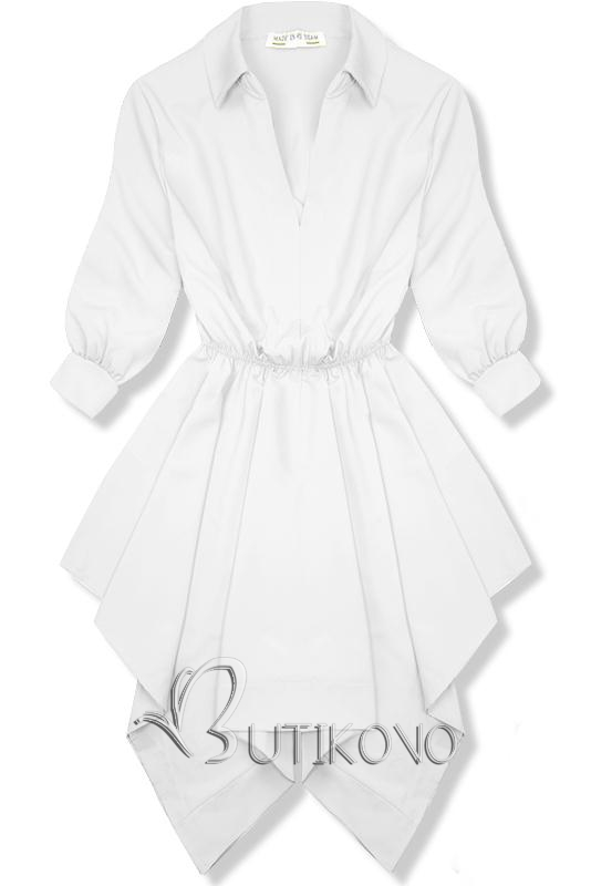 Biele košeľové šaty s asymetrickou sukňou