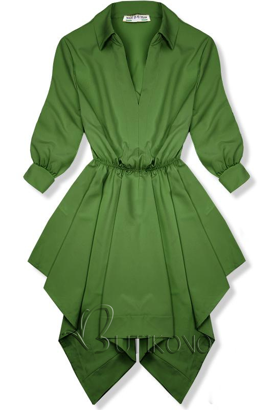 Zelené košeľové šaty s asymetrickou sukňou