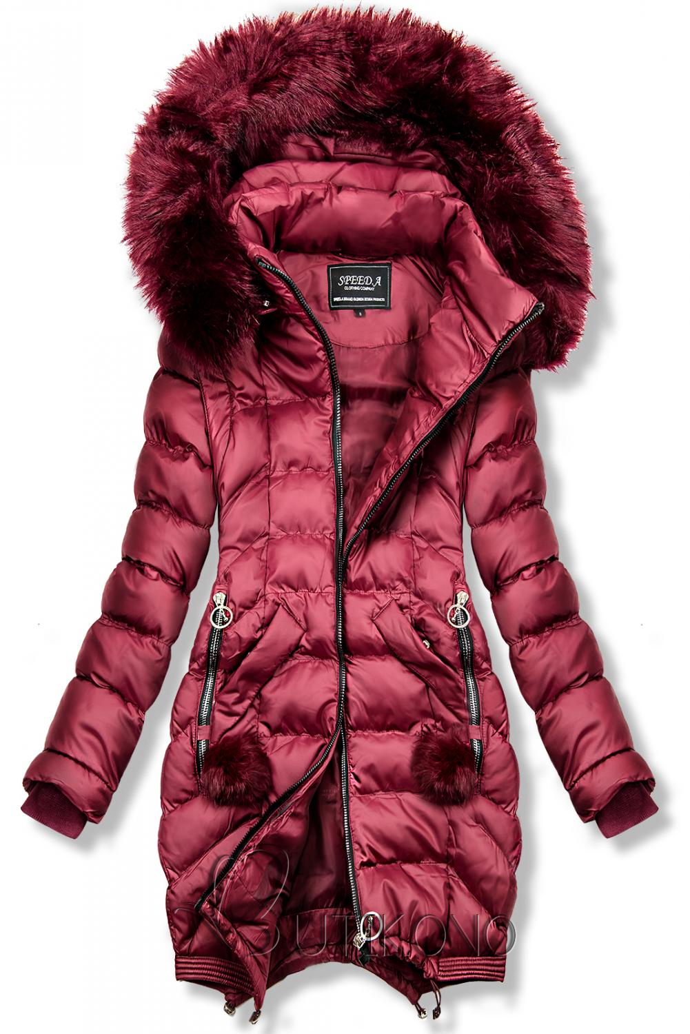 Tmavočervená predĺžená zimná bunda/vesta