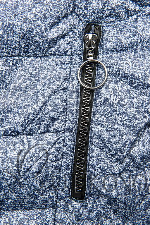 Modrá jarná bunda s melírovaným vzorom