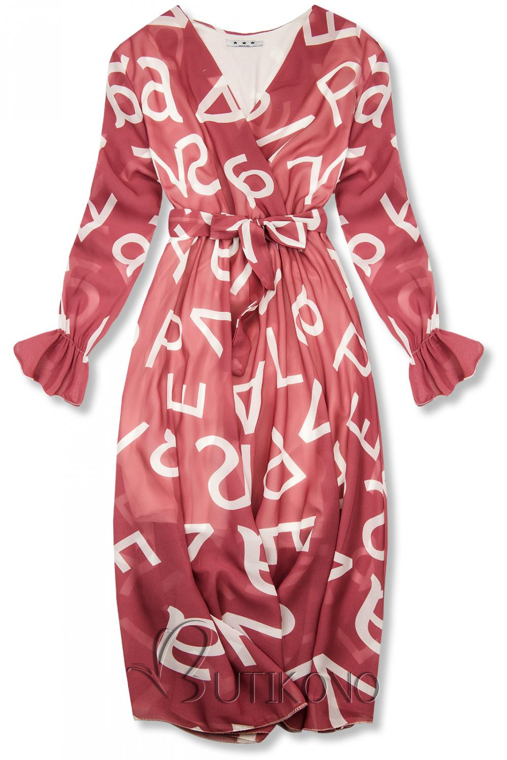 Tmavoružové midi šaty s potlačou písmen