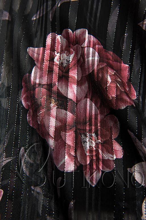 Čierne kvetinové šaty so stuhou v páse