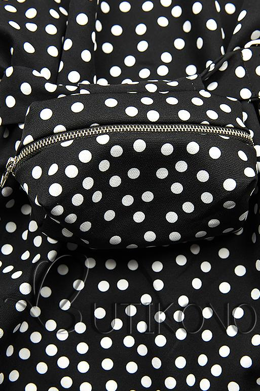 Čierne bodkované šaty s taškou v páse