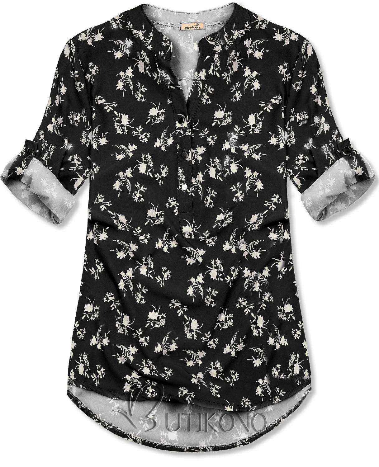 Čierno-biela košeľa s kvetinovým vzorom
