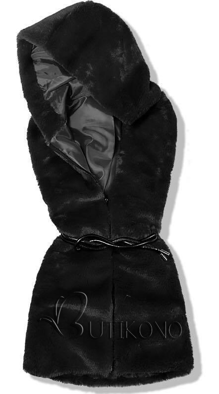 Čierna kožušinová vesta na zips