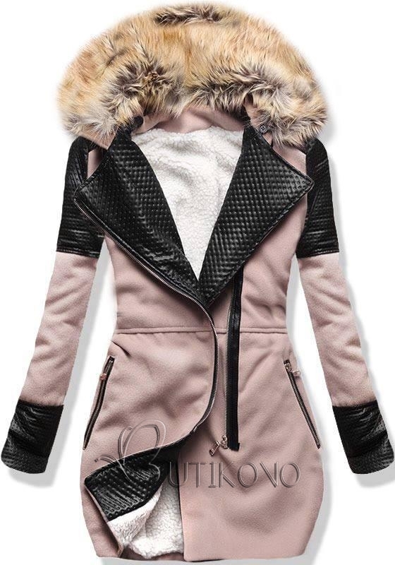 Ružový zimný kabát s kožúškom