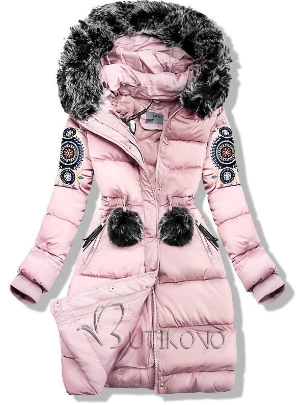 Ružová zimná bunda s výšivkou