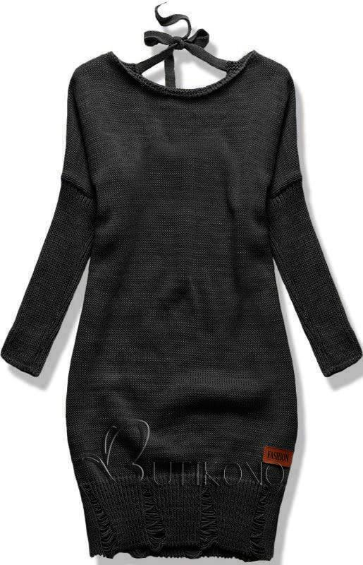 Čierny pletený sveter so zaväzovaním