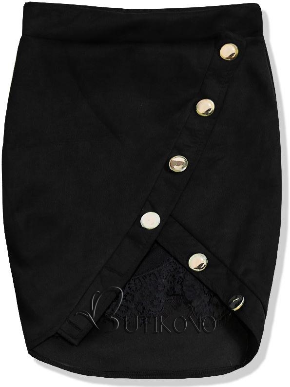 Čierna semišová sukňa s čipkou