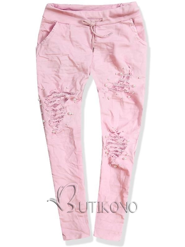 Ružové bavlnené nohavice s dierami