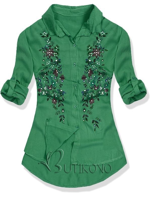 Zelená košeľa s kvetinovou potlačou