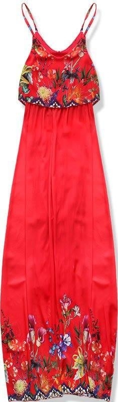 Červené maxi šaty s volánom