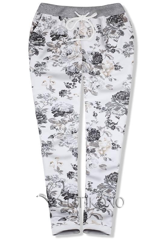 Sivé bavlnené kvetinové nohavice
