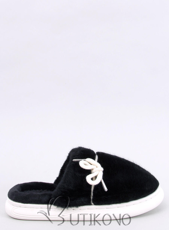 Čierne kožušinové papuče