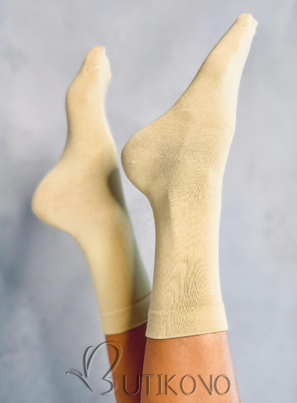 Hladké vysoké dámske ponožky svetložlté