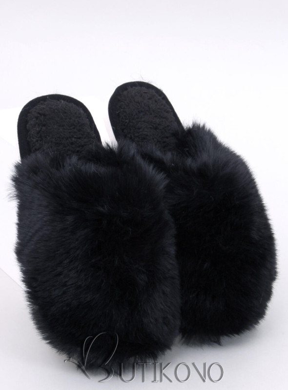 Papuče s umelou kožušinou čierne