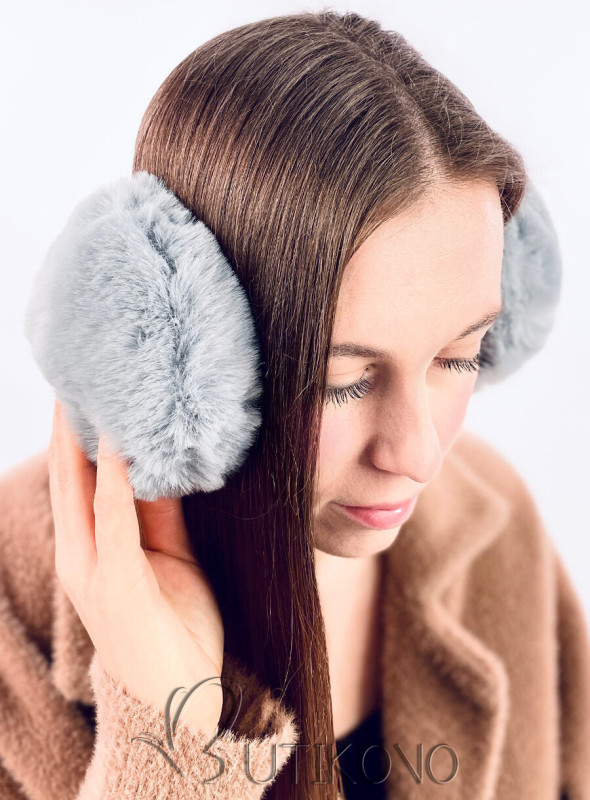 Sivé zimné kožušinové chrániče uší