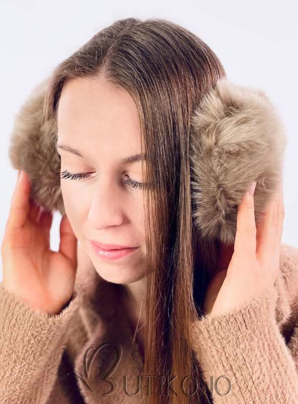Tmavobéžové zimné kožušinové chrániče uší