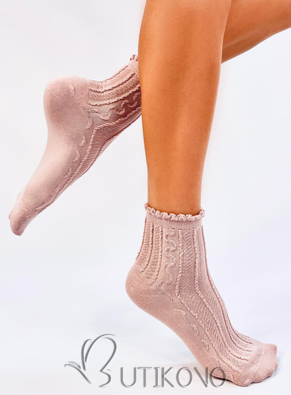 Ružové dámske ponožky s volánom
