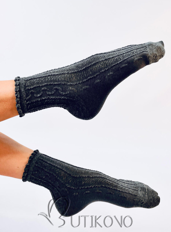 Tmavosivé dámske ponožky s volánom