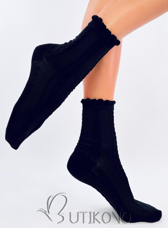 Čierne ponožky s pleteným vzorom 01