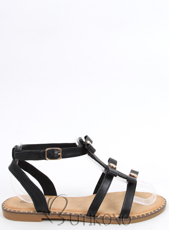 Letné čierne sandále s mašličkami