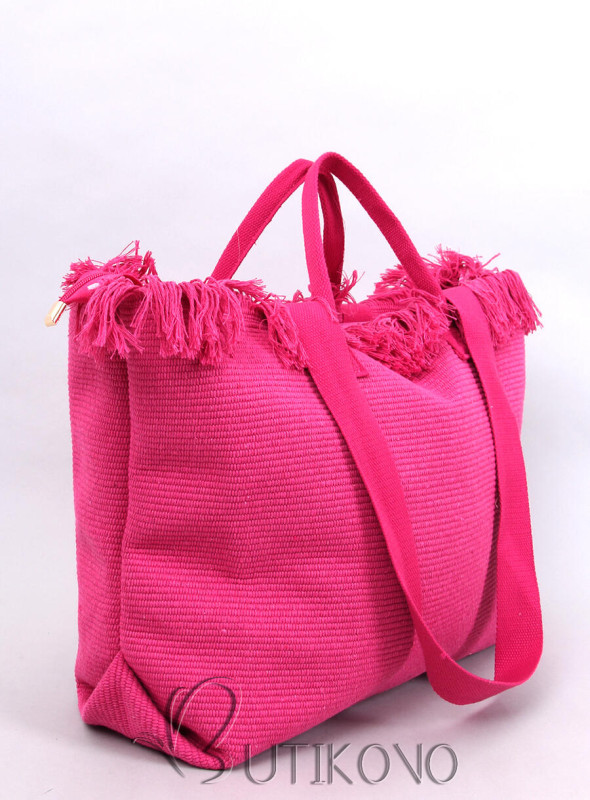 Ružová plážová taška so strapcami