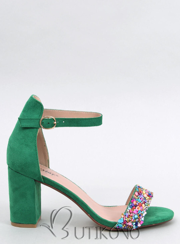 Zelené vysoké sandále s farebnými kamienkami