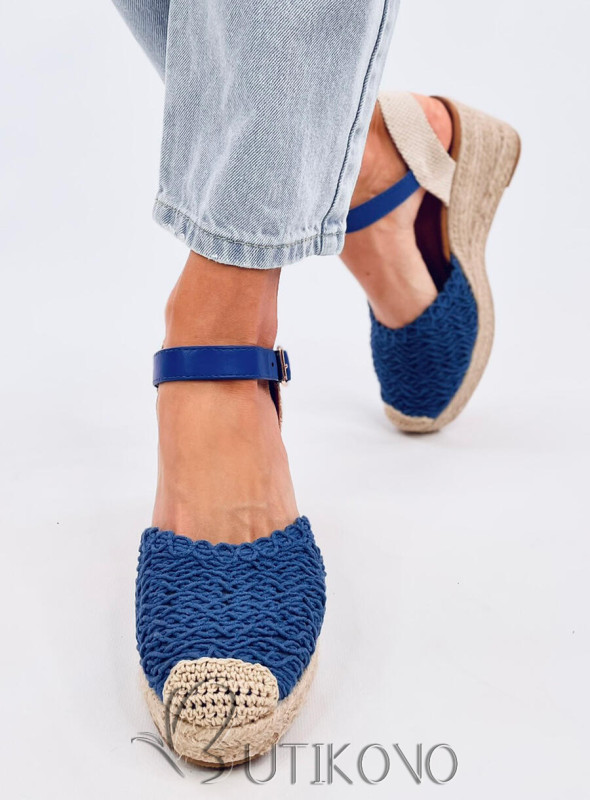 Sandále - espadrilky na klinovom podpätku modré
