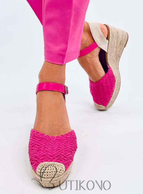 Sandále - espadrilky na klinovom podpätku ružové