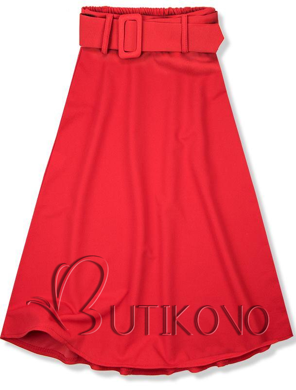 Červená midi sukňa s opaskom