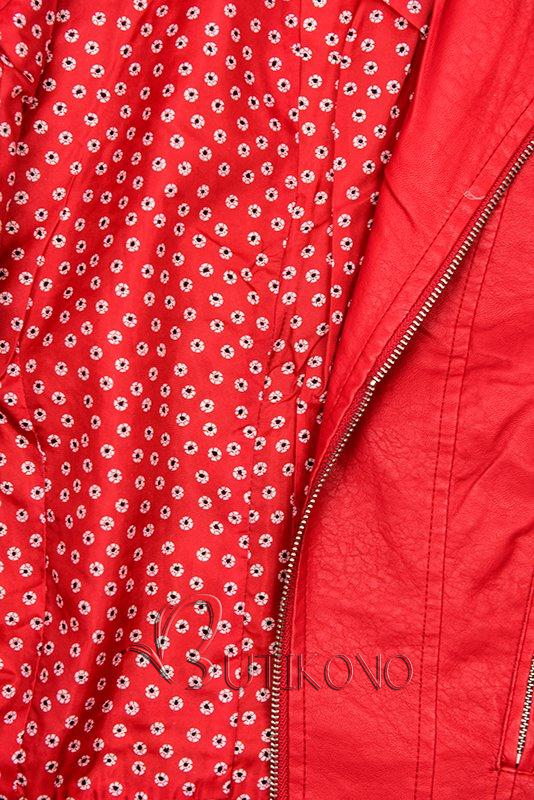 Červená koženková bunda s kvetinovou podšívkou