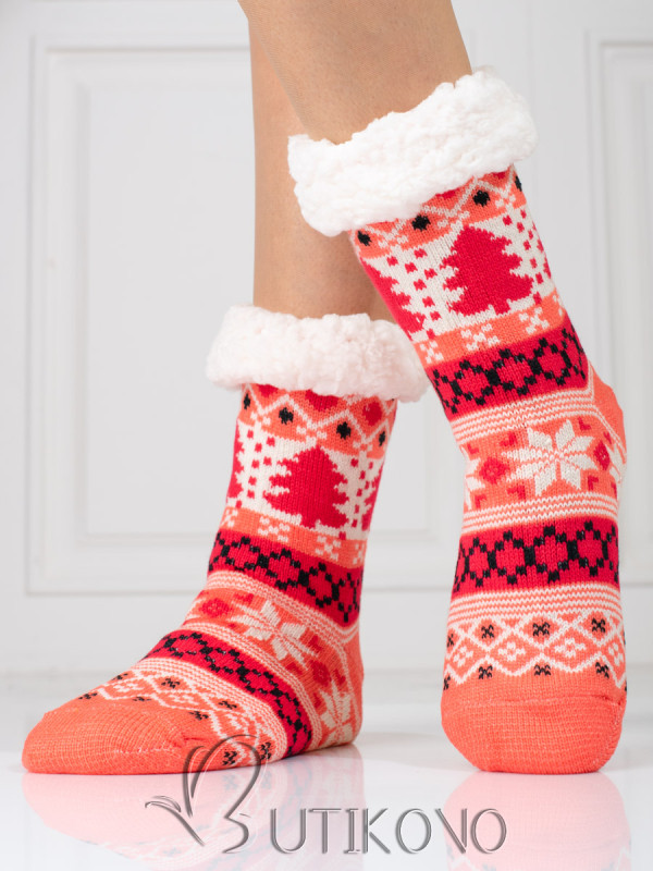 Dámske zimné zateplené ponožky červená/oranžová