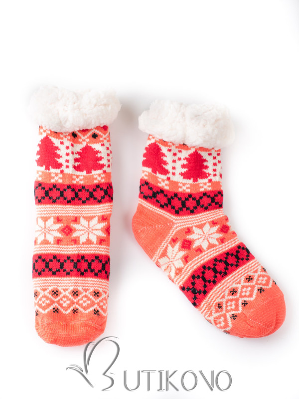 Dámske zimné zateplené ponožky červená/oranžová