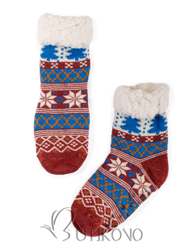 Dámske zimné zateplené ponožky modrá/hnedá